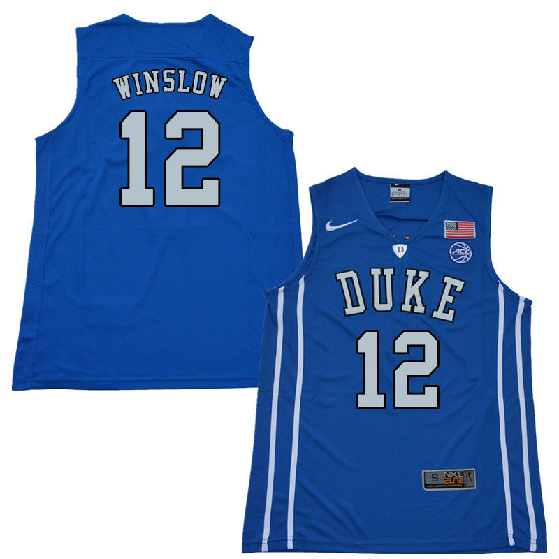 2018 Men #12 Justise Winslow Duke Blue Devils College Basketball Jerseys Sale-Blue